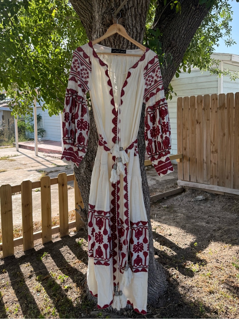 Embroidered Maxi Dress in Cream with Burgundy Accents **READ DESCRIPTION** - Picture 8 of 8